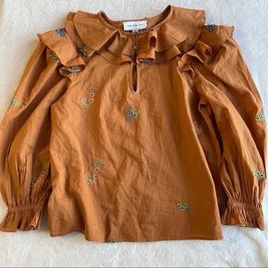 Something Navy brown blouse top sz XS (э72)